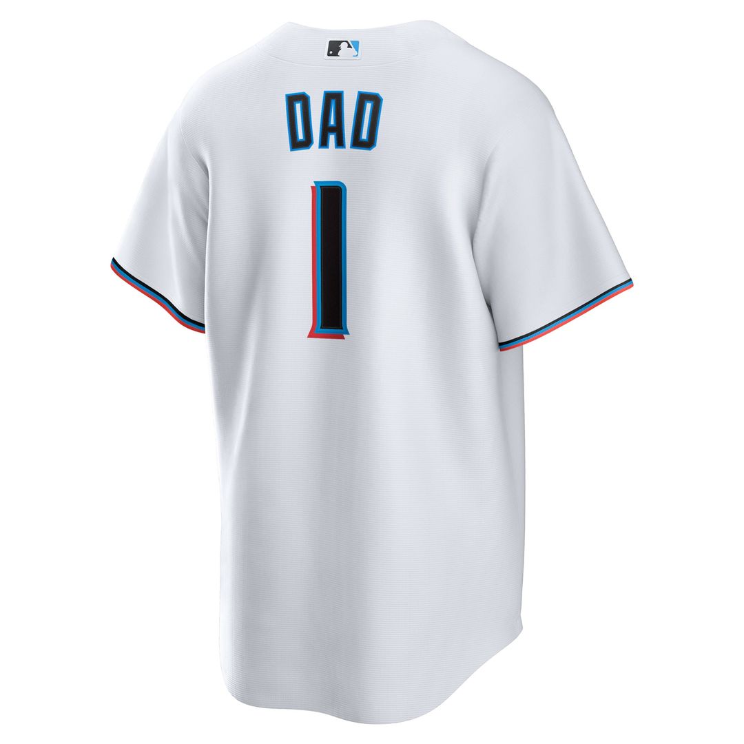 Miami Marlins White #1 Dad Home Replica Baseball Jersey | MLB Baseball Jersey