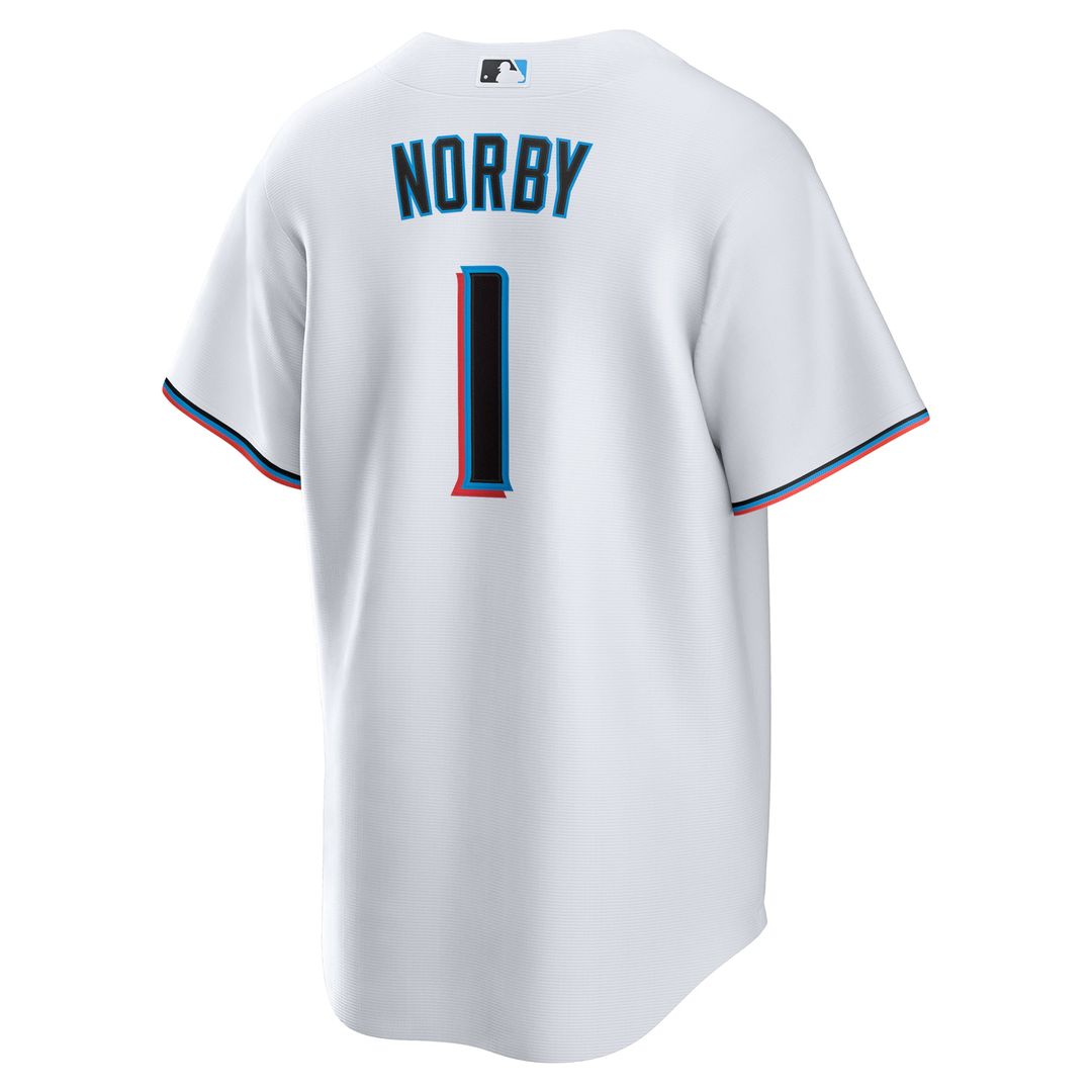 Miami Marlins Connor Norby White Home Replica Baseball Jersey | MLB Baseball Jersey