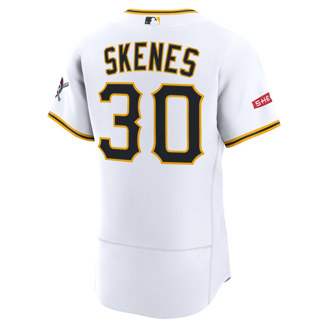 Pittsburgh Pirates Paul Skenes White Home Authentic Sponsor Patch Baseball Jersey | MLB Baseball Jersey