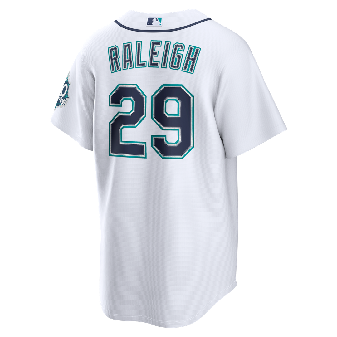 Seattle Mariners Cal Raleigh White Home Stadium 50th Season Patch Baseball Jersey | MLB Baseball Jersey