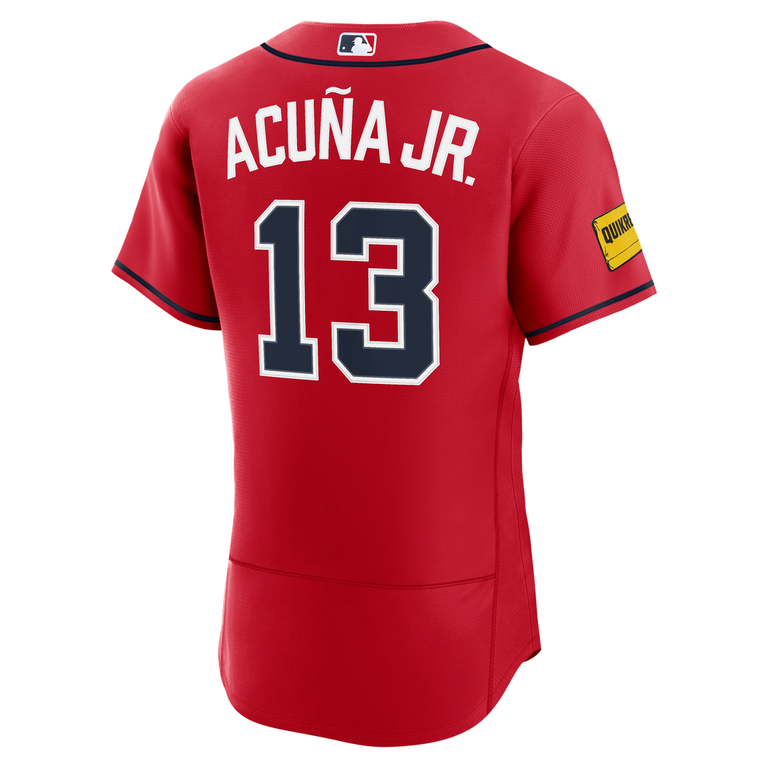 Atlanta Braves Ronald Acuña Jr. Red Alternate Authentic Sponsor Patch Baseball Jersey | MLB Baseball Jersey