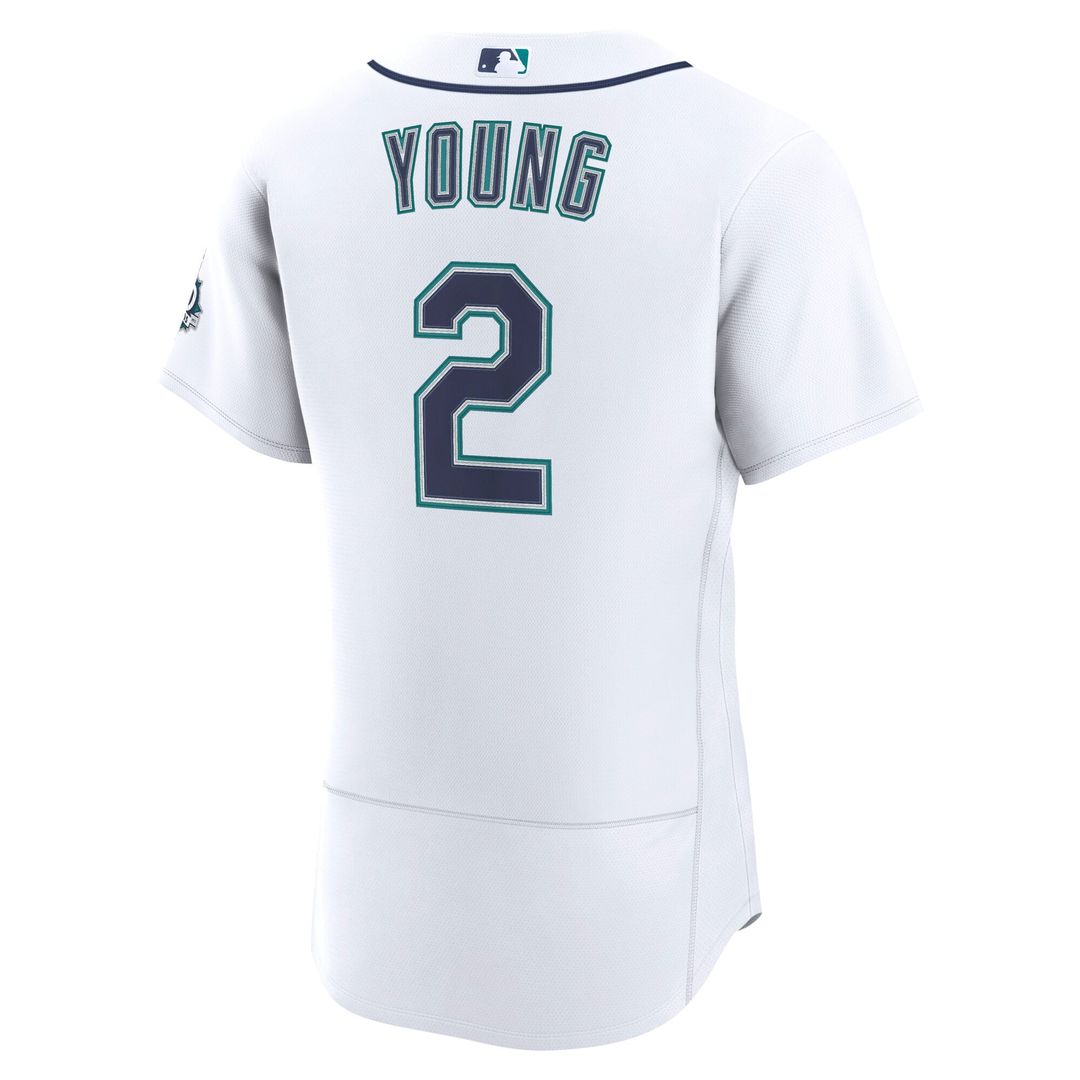 Seattle Mariners Cole Young White Home 50th Season Authentic Baseball Jersey | MLB Baseball Jersey