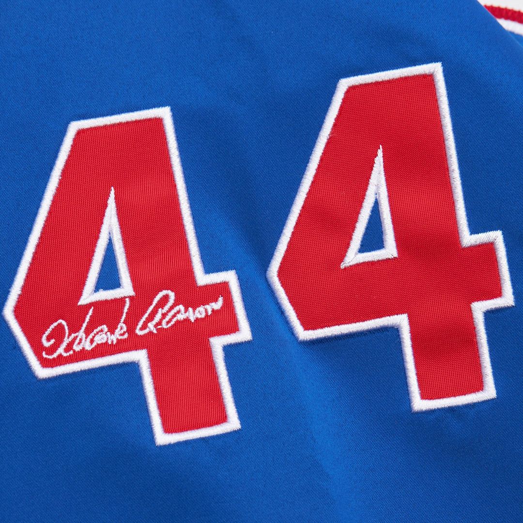 Atlanta Braves Hank Aaron White/Royal Cooperstown Collection Legends Lightweight Satin Raglan Full-Snap Jacket | MLB Baseball Jersey