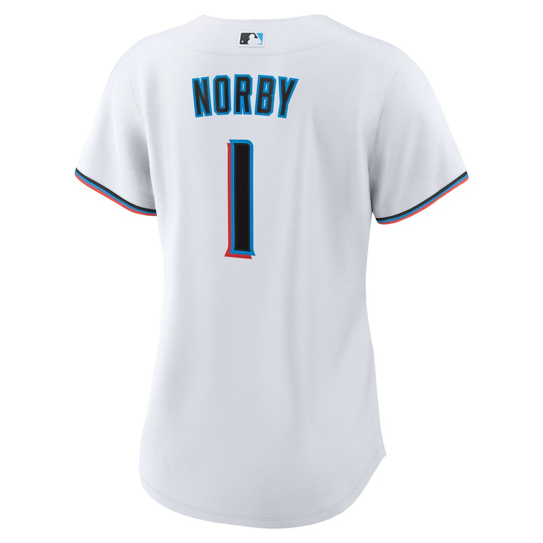 Miami Marlins Connor Norby White Home Replica Baseball Jersey - Women's | MLB Baseball Jersey