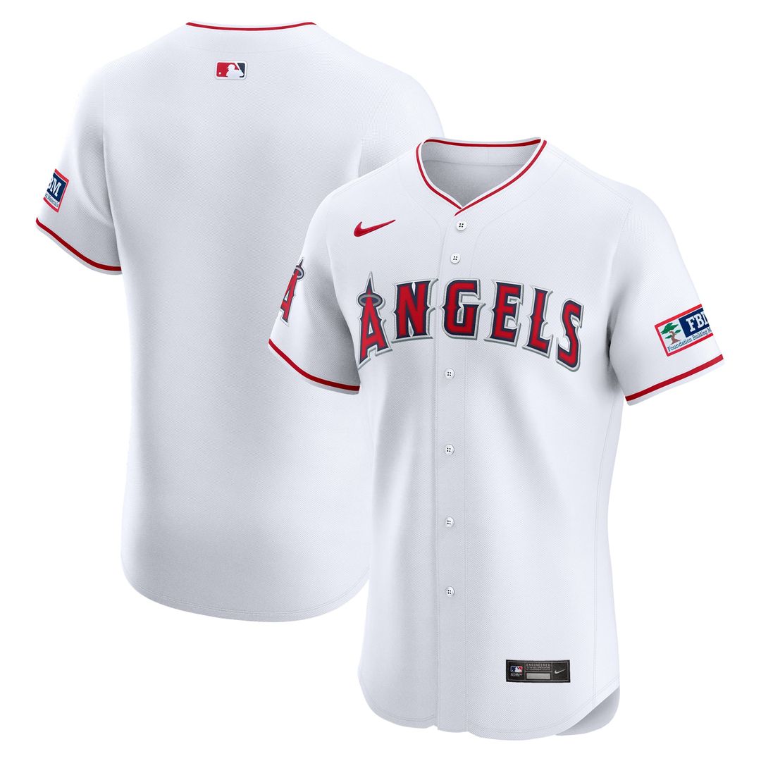 Los Angeles Angels White Home Elite Patch Baseball Jersey