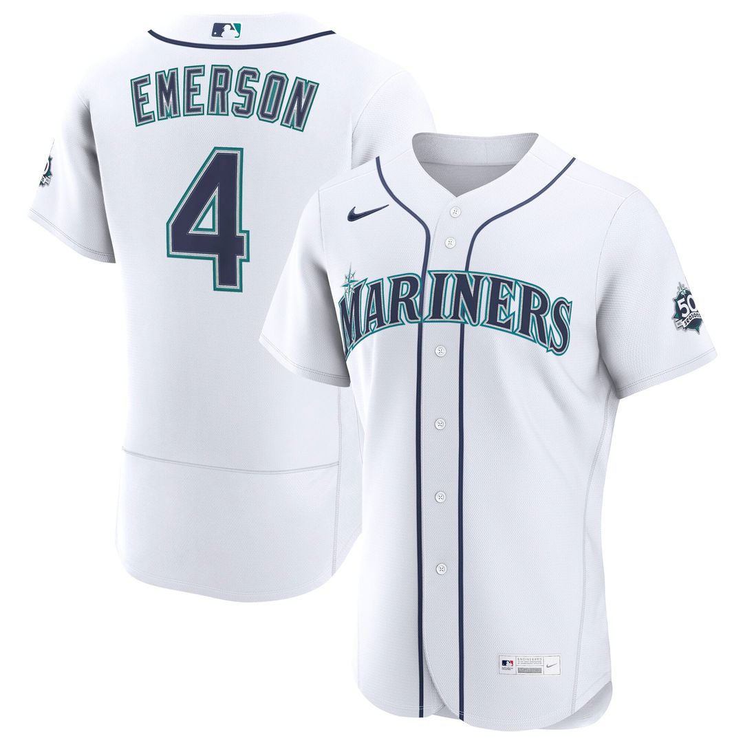 Seattle Mariners Colt Emerson White Home 50th Season Authentic Baseball Jersey