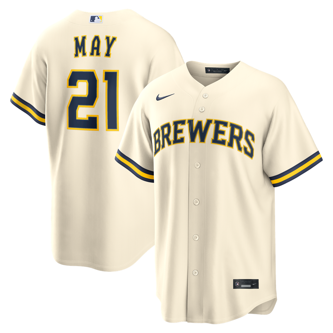 Milwaukee Brewers Dustin May Cream Home Replica Baseball Jersey