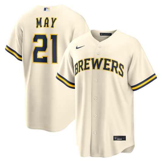 Milwaukee Brewers Dustin May Cream Home Replica Baseball Jersey