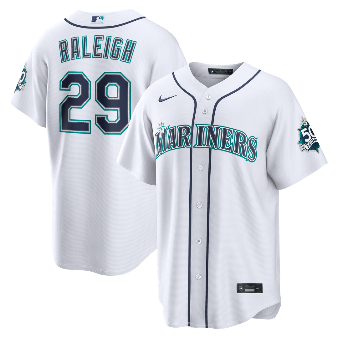 Seattle Mariners Cal Raleigh White Home Stadium 50th Season Patch Baseball Jersey