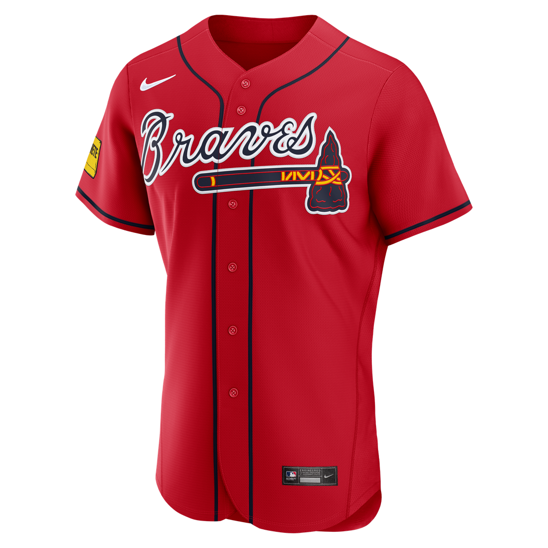 Atlanta Braves Ronald Acuña Jr. Red Alternate Authentic Sponsor Patch Baseball Jersey | MLB Baseball Jersey