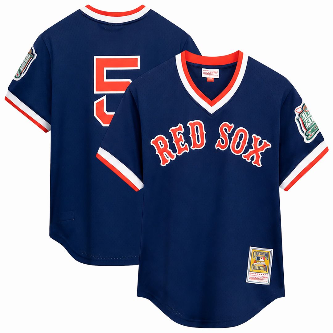 Boston Red Sox Nomar Garciaparra Navy Big & Tall Cooperstown Mesh Batting Practice Baseball Jersey