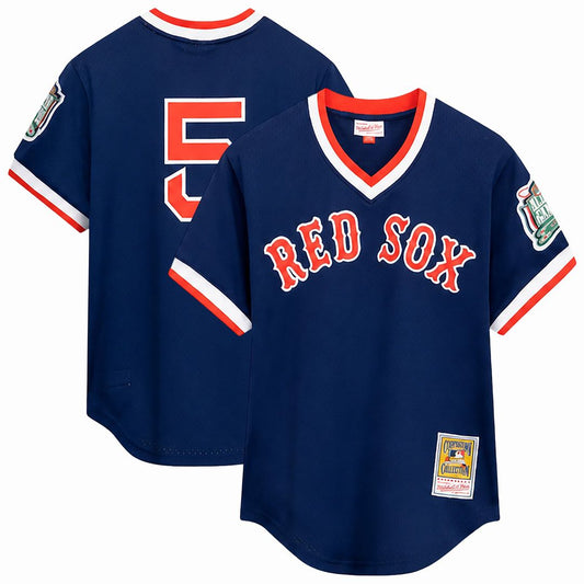 Boston Red Sox Nomar Garciaparra Navy Big & Tall Cooperstown Mesh Batting Practice Baseball Jersey