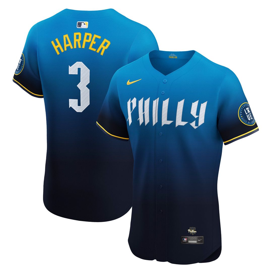 Philadelphia Phillies Bryce Harper Navy City Connect Elite Baseball Jersey