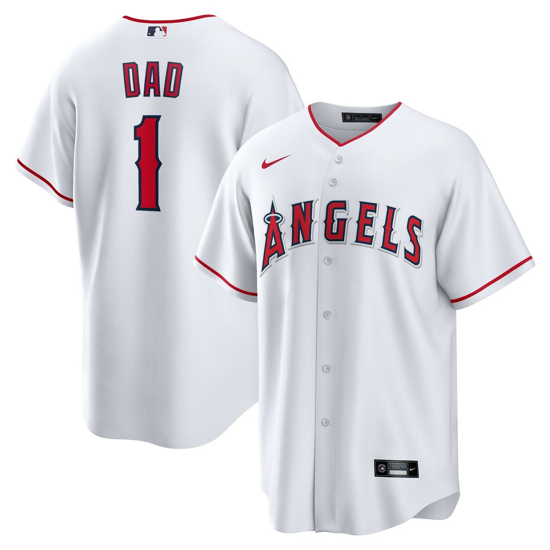 Los Angeles Angels White #1 Dad Home Replica Baseball Jersey