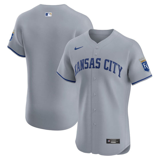 Kansas City Royals Gray Road Vapor Premier Elite Patch Baseball Jersey