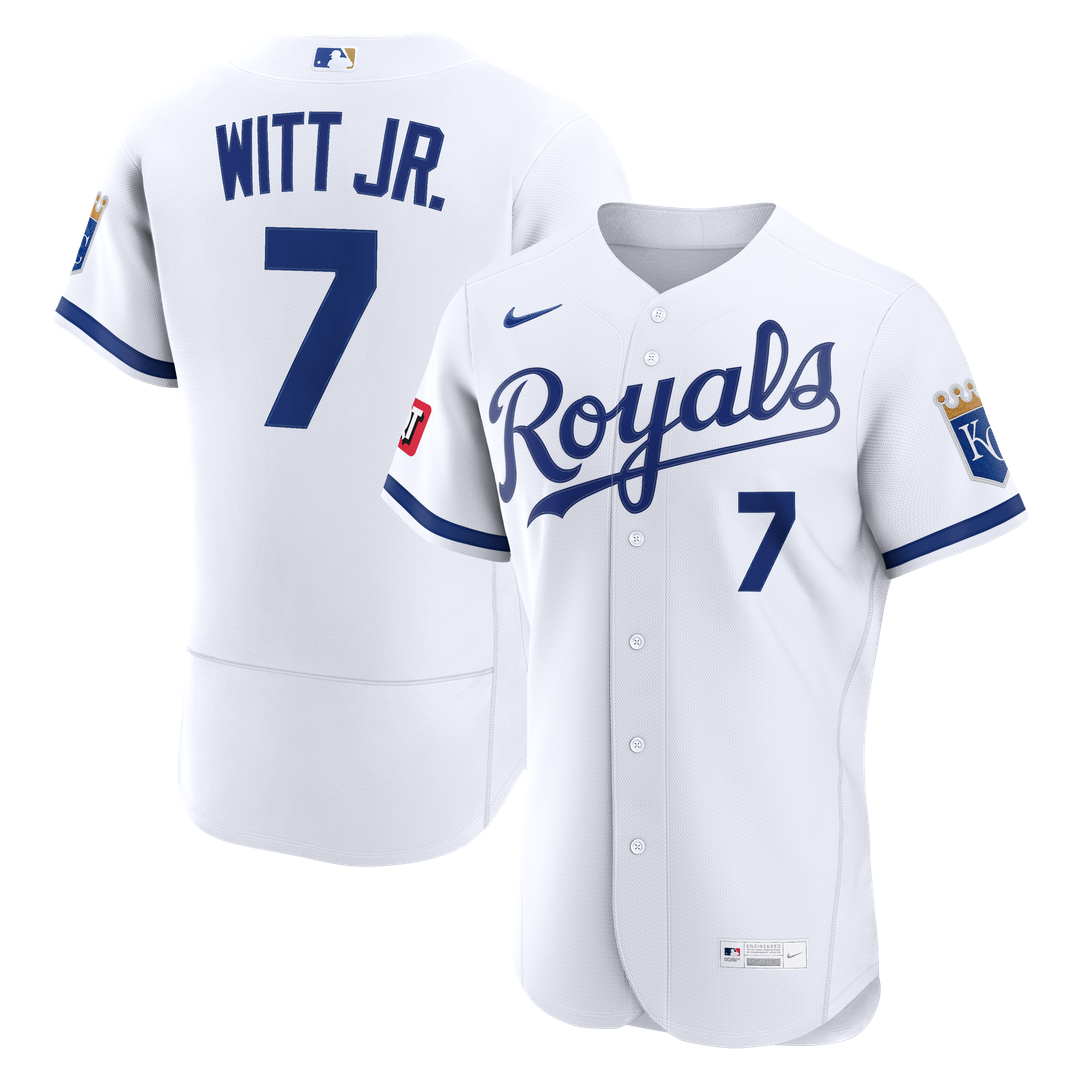 Kansas City Royals Bobby Witt Jr. Light Blue Alternate Authentic Sponsor Patch Baseball Jersey | MLB Baseball Jersey