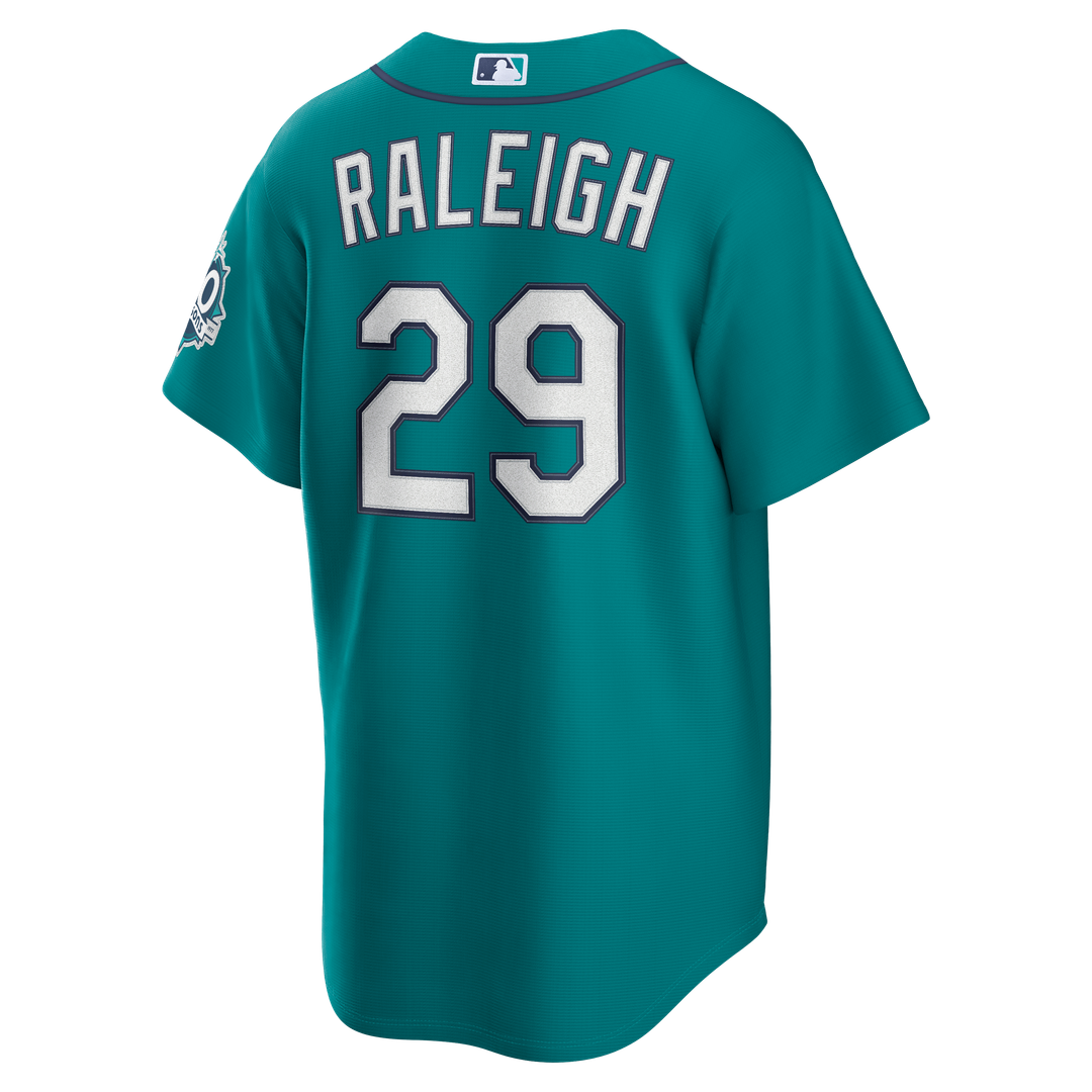 Seattle Mariners Cal Raleigh Teal Alternate 50th Season Patch Stadium Baseball Jersey | MLB Baseball Jersey