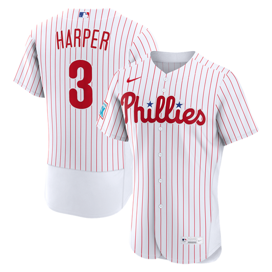 Philadelphia Phillies Bryce Harper White Home Authentic Sponsor Patch Baseball Jersey
