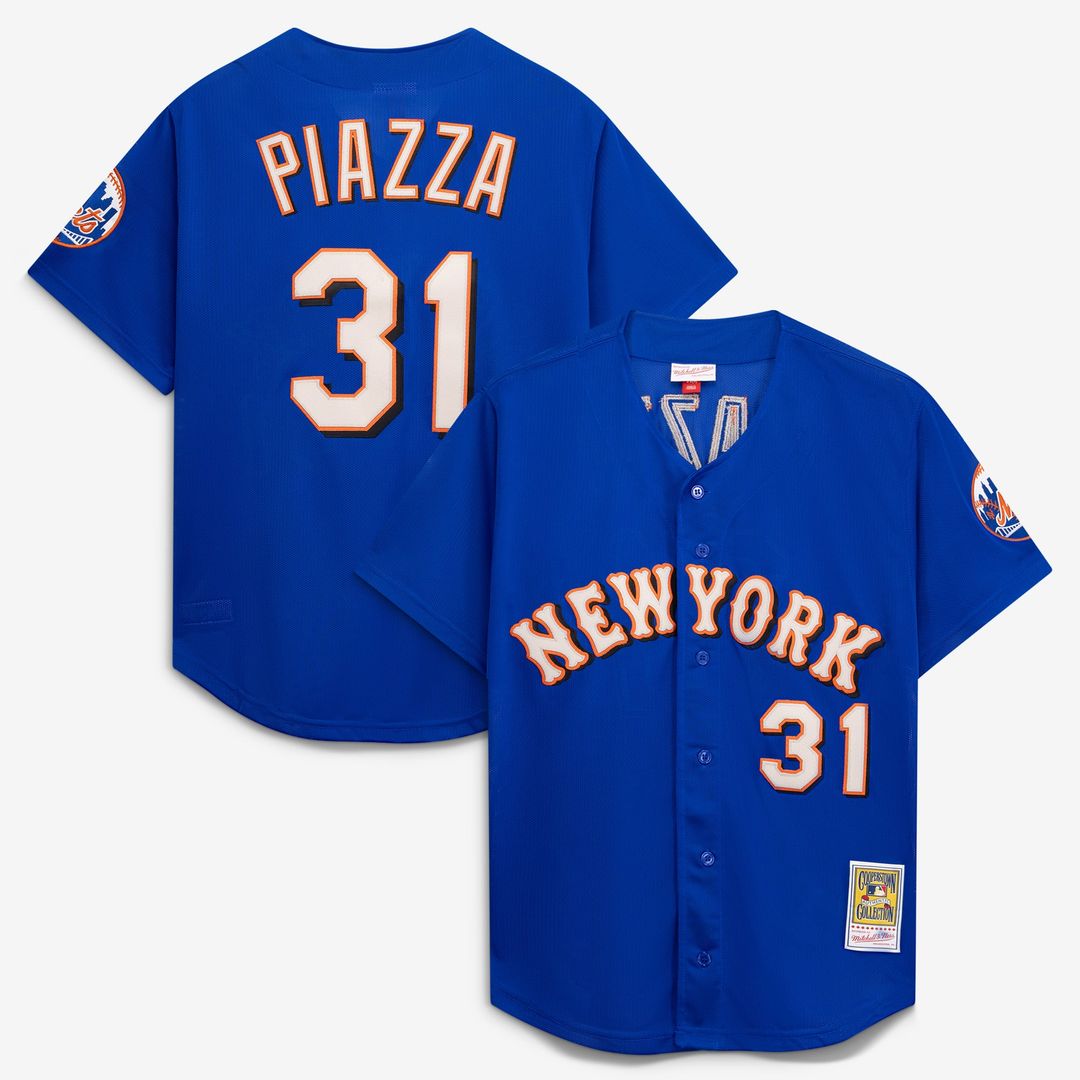 New York Mets Mike Piazza Royal Cooperstown Collection Mesh Batting Practice Button-Up Baseball Jersey | MLB Baseball Jersey