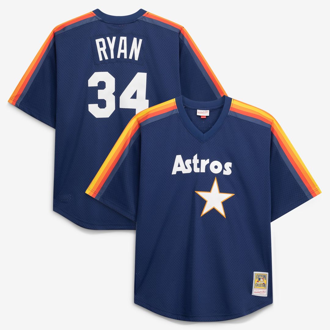 Houston Astros Nolan Ryan Navy Cooperstown Collection Big & Tall Mesh Batting Practice Baseball Jersey