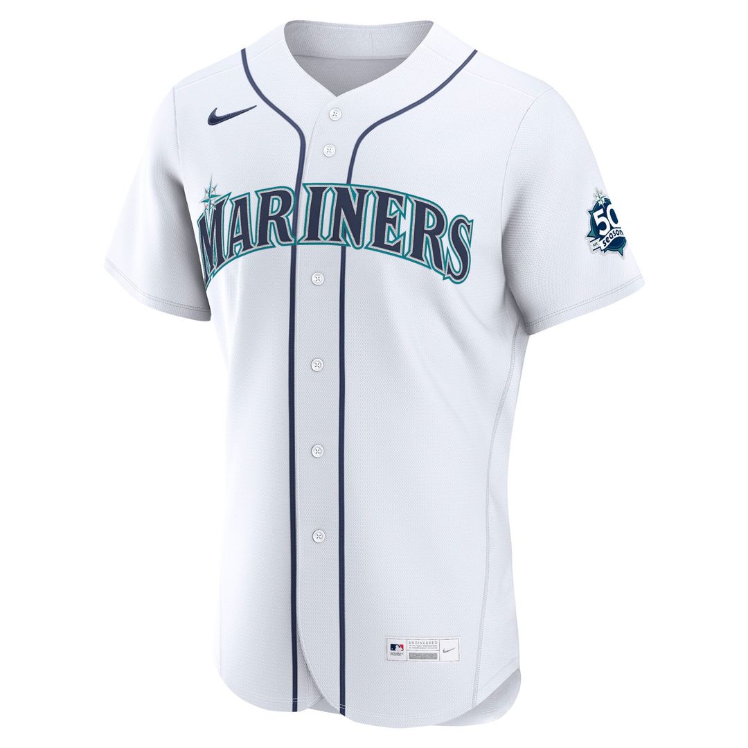 Seattle Mariners White 50th Anniversary Patch Home Authentic Baseball Jersey | MLB Baseball Jersey