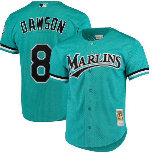 Florida Marlins Andre Dawson Teal Cooperstown Collection Mesh Batting Practice Button-Up Baseball Jersey