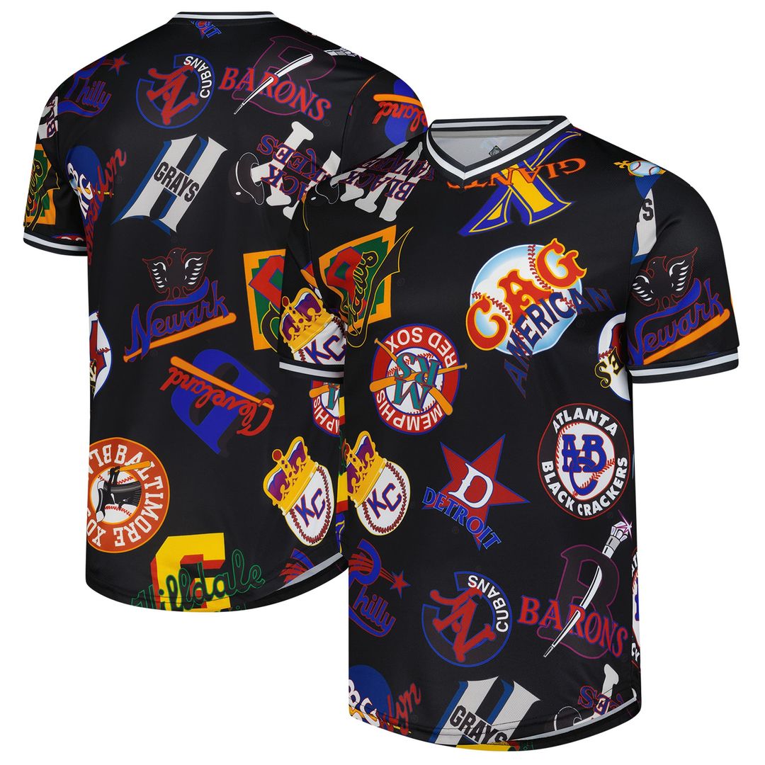 Negro League Baseball Stitches Black Allover Print V-Neck Baseball Jersey