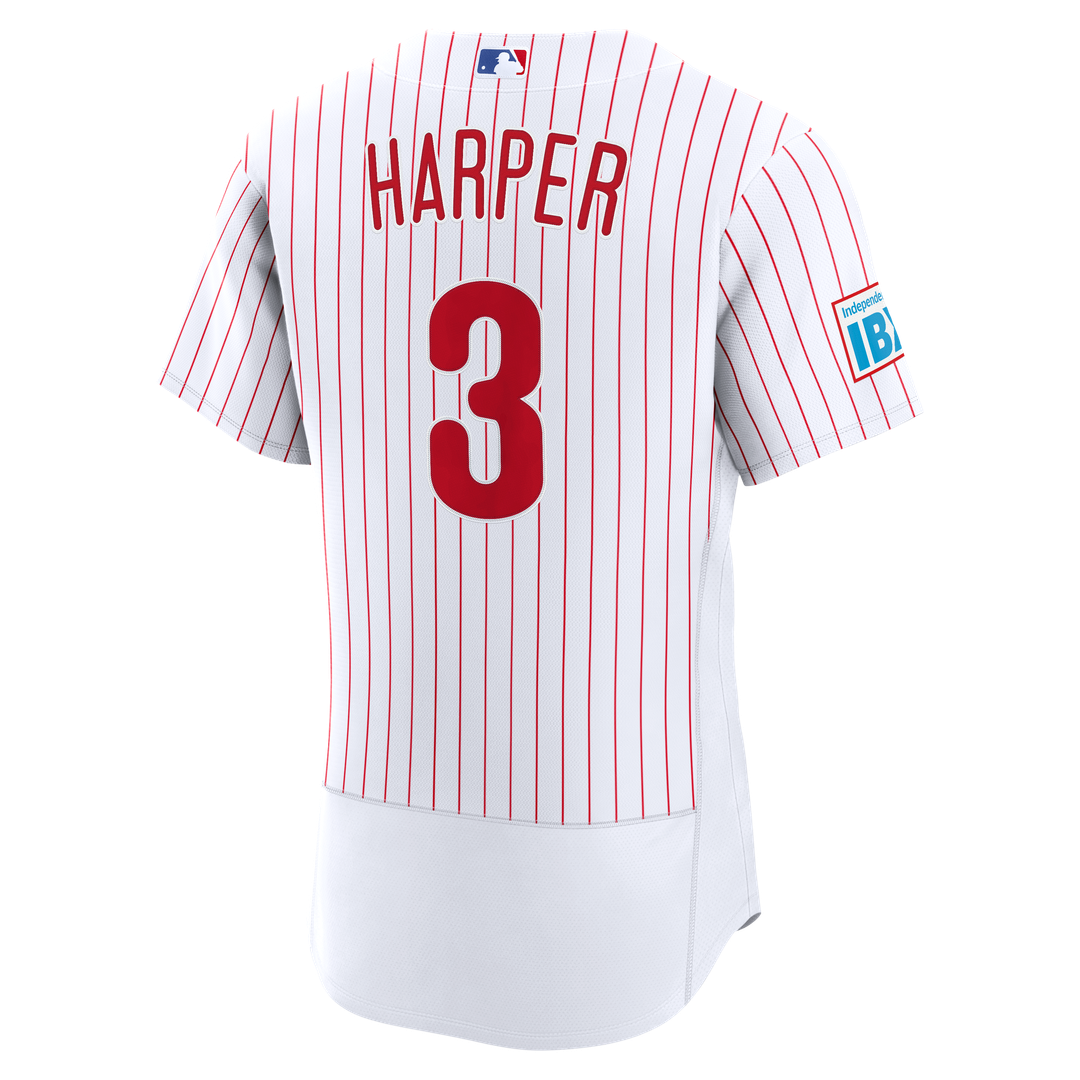 Philadelphia Phillies Bryce Harper White Home Authentic Sponsor Patch Baseball Jersey | MLB Baseball Jersey