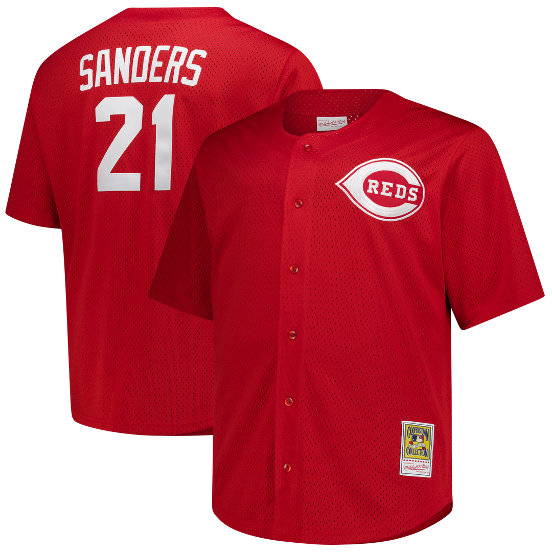 Cincinnati Reds Deion Sanders Red Big & Tall Cooperstown Mesh Batting Practice Baseball Jersey