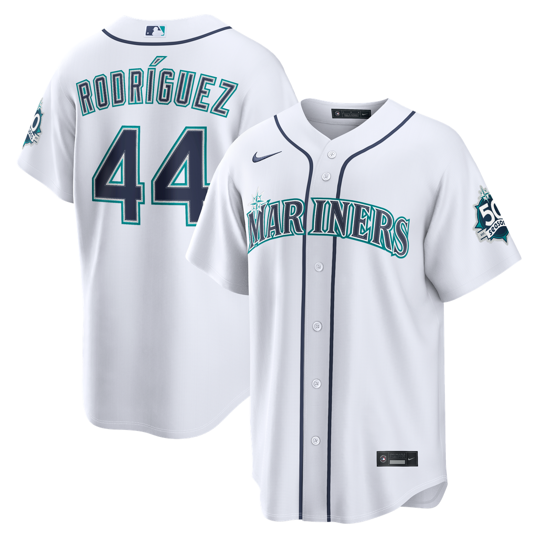 Seattle Mariners Julio Rodríguez White Home Stadium 50th Season Patch Baseball Jersey