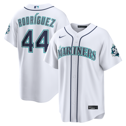 Seattle Mariners Julio Rodríguez White Home Stadium 50th Season Patch Baseball Jersey