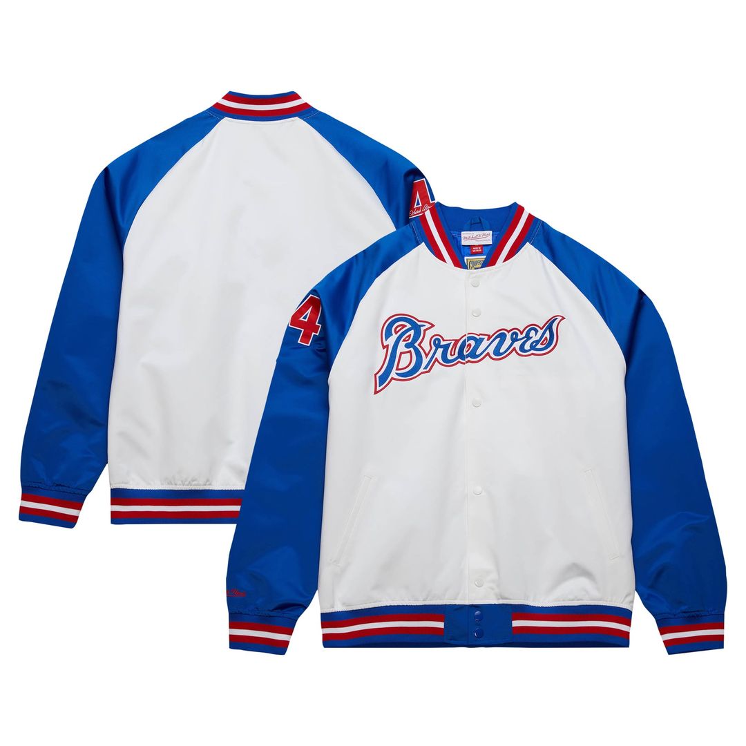 Atlanta Braves Hank Aaron White/Royal Cooperstown Collection Legends Lightweight Satin Raglan Full-Snap Jacket