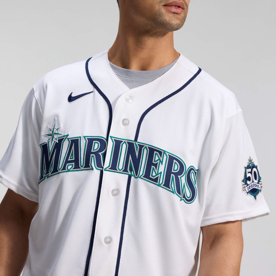 Seattle Mariners White 50th Anniversary Patch Home Authentic Baseball Jersey | MLB Baseball Jersey