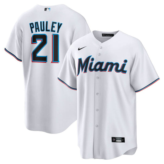 Miami Marlins Graham Pauley White Home Replica Baseball Jersey
