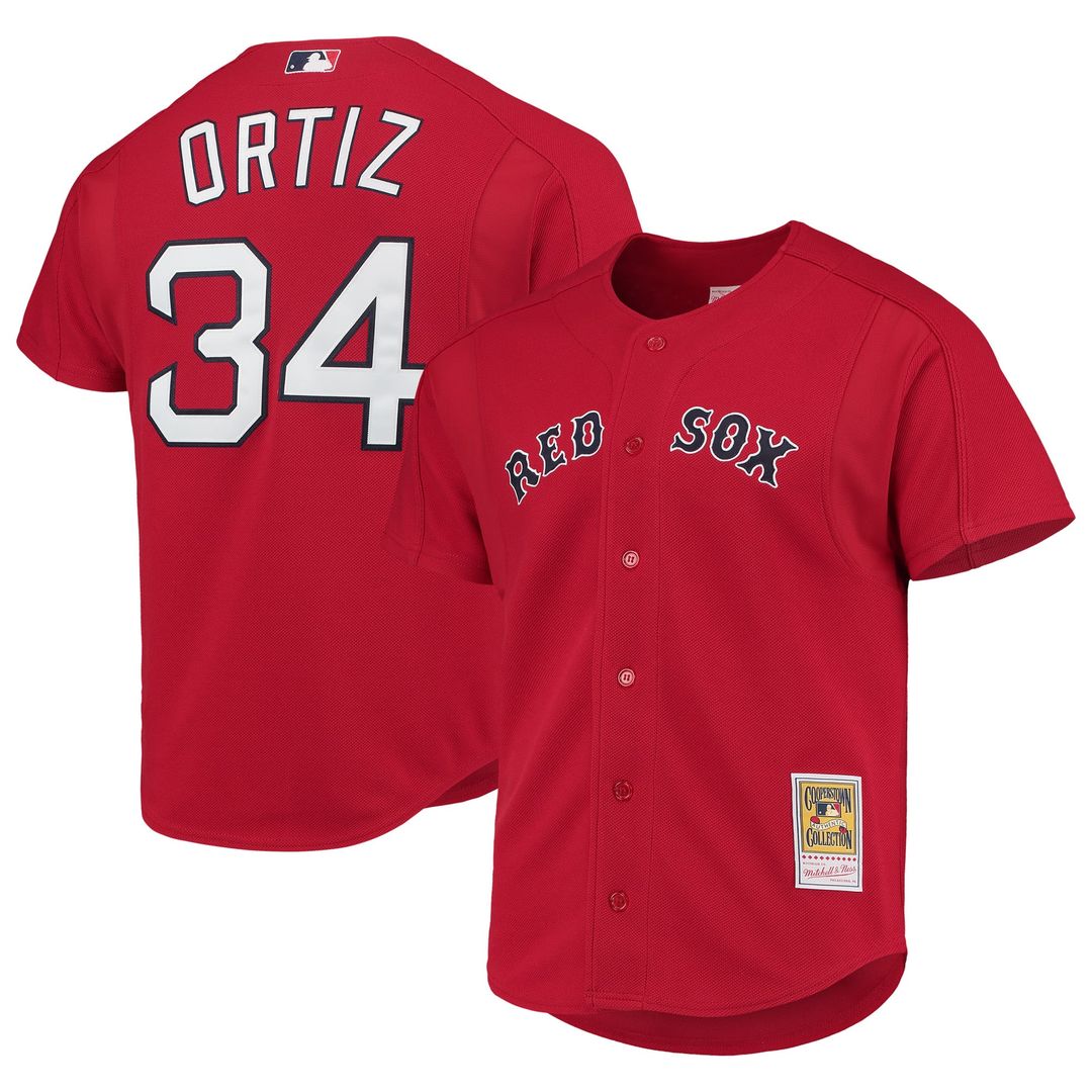 Boston Red Sox David Ortiz Red Cooperstown Collection Mesh Batting Practice Button-Up Baseball Jersey