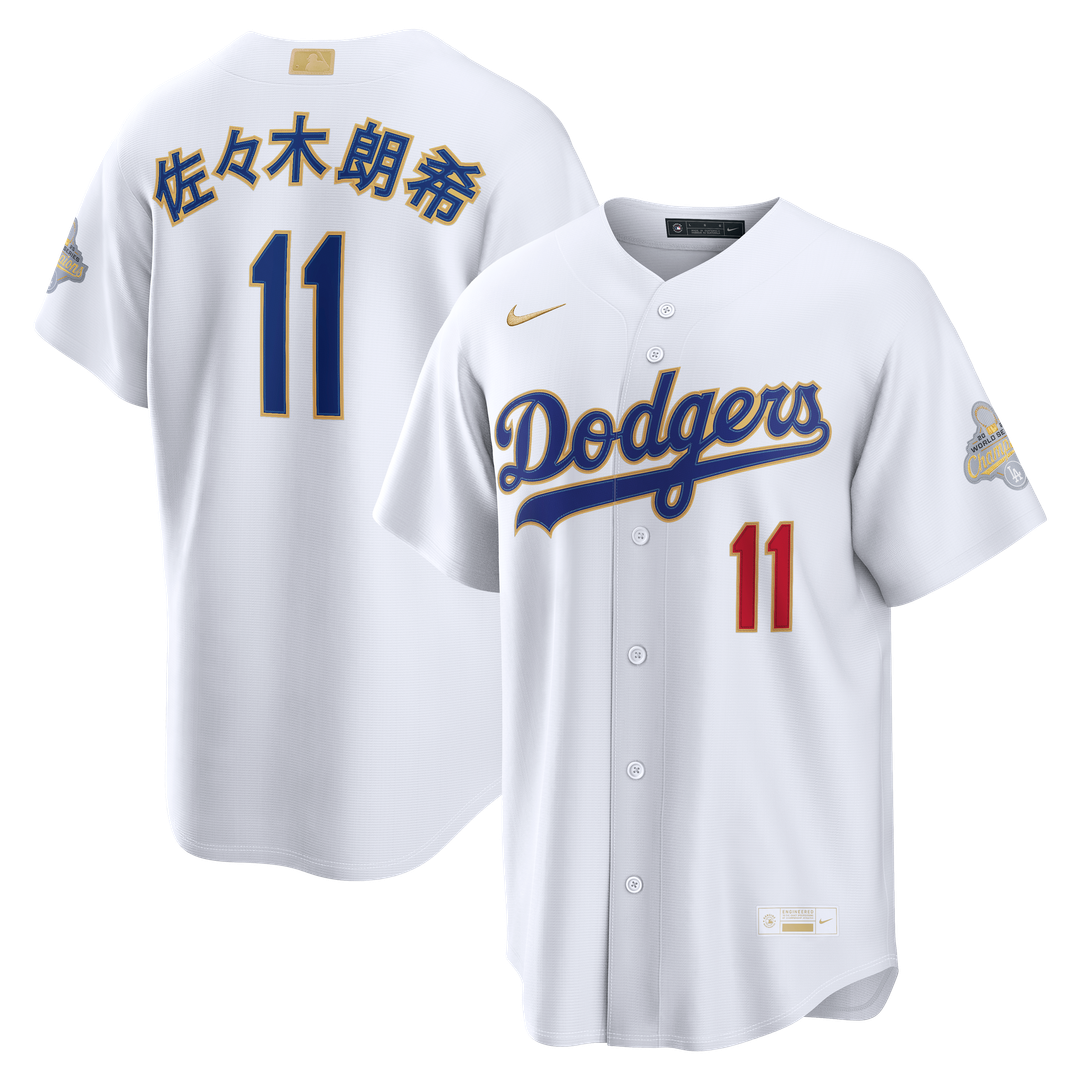 Los Angeles Dodgers Roki Sasaki White 2026 Gold Collection Kanji Stadium Baseball Jersey