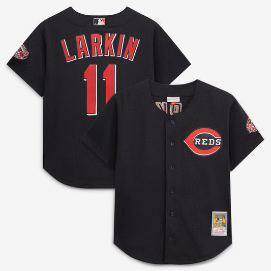 Cincinnati Reds Barry Larkin Black Cooperstown Collection Mesh Batting Practice Button-Up Baseball Jersey