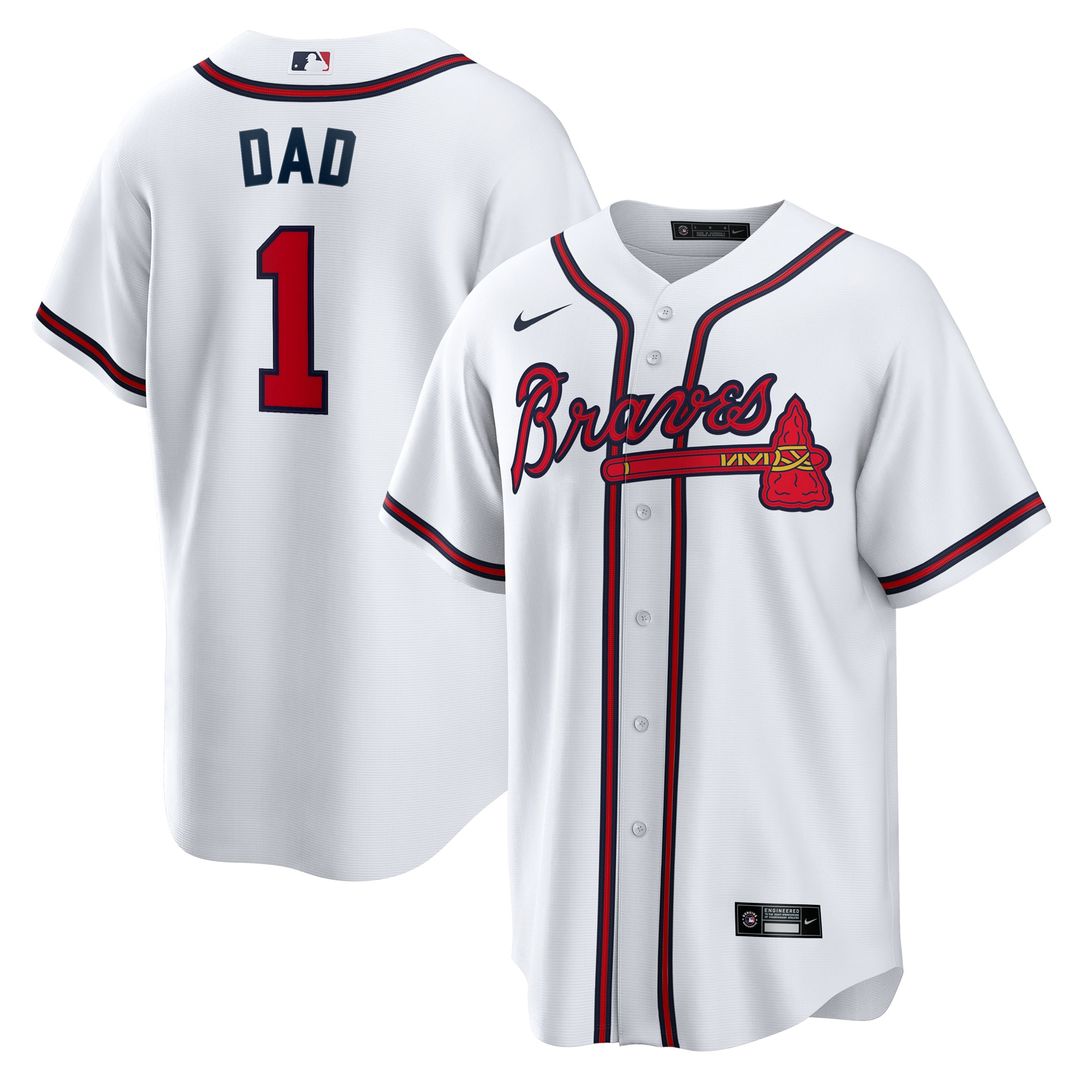 Atlanta Braves White #1 Dad Home Replica Baseball Jersey