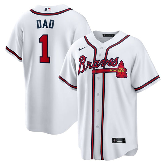 Atlanta Braves White #1 Dad Home Replica Baseball Jersey
