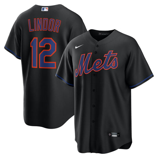 New York Mets Francisco Lindor Black Alternate Replica Baseball Jersey