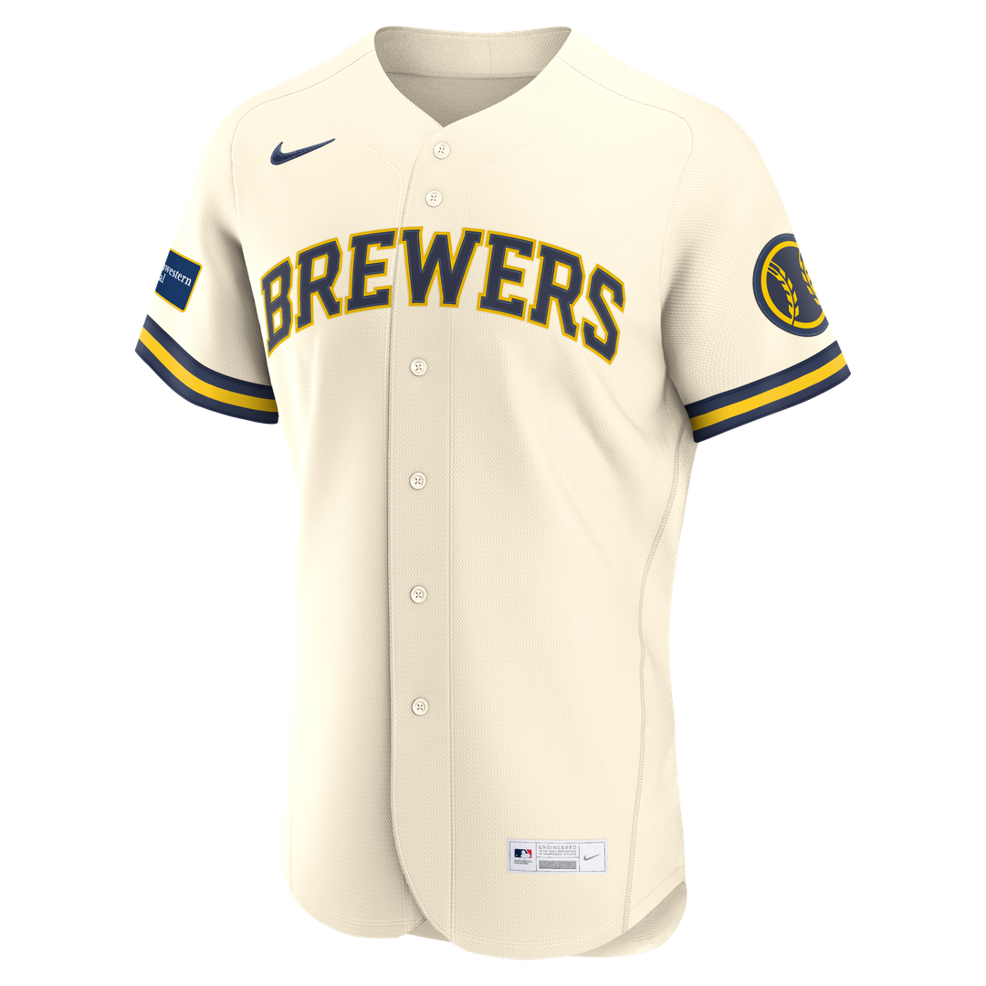 Milwaukee Brewers Cream Home Sponsor Patch Authentic Baseball Jersey | MLB Baseball Jersey