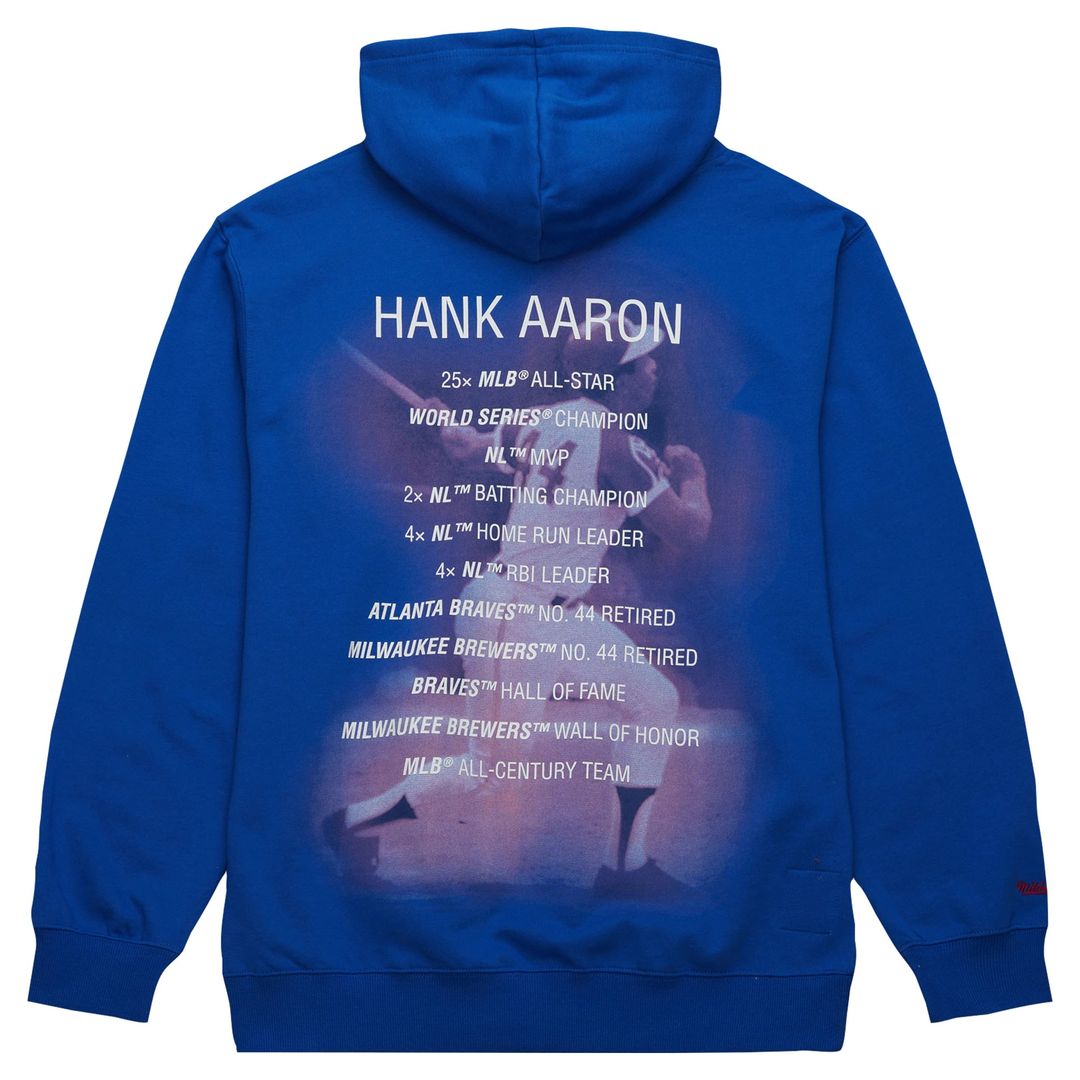 Atlanta Braves Hank Aaron Royal Vintage Logo Name & Number Pullover Hoodie | MLB Baseball Jersey