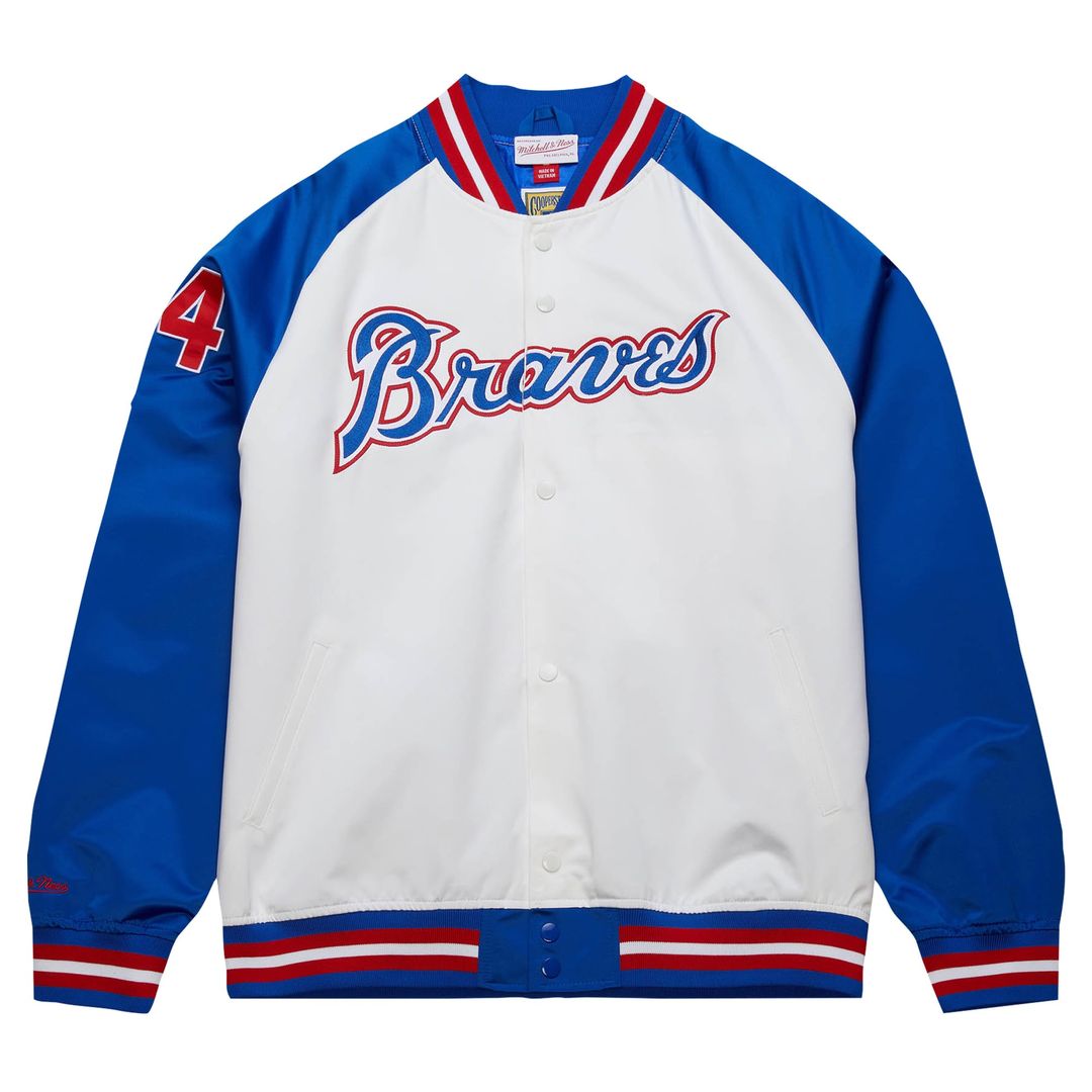 Atlanta Braves Hank Aaron White/Royal Cooperstown Collection Legends Lightweight Satin Raglan Full-Snap Jacket | MLB Baseball Jersey