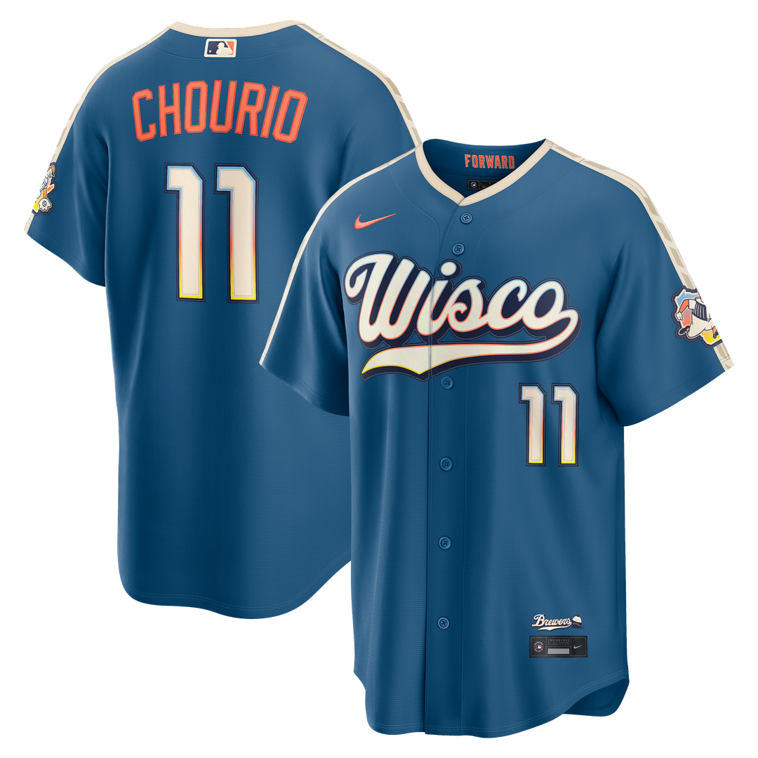 Milwaukee Brewers Jackson Chourio Mineral Blue 2026 City Connect Stadium Baseball Jersey