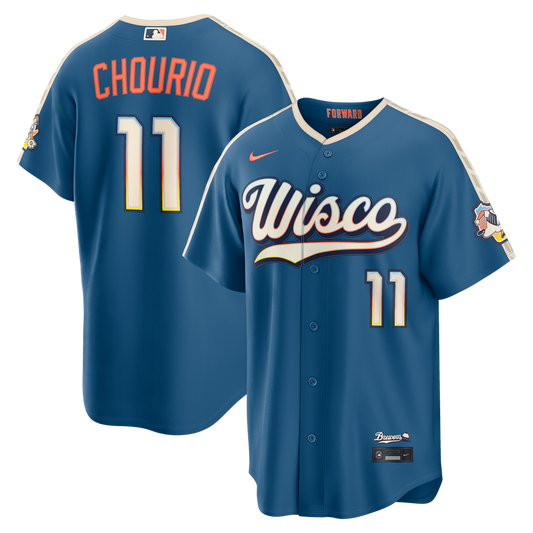 Milwaukee Brewers Jackson Chourio Mineral Blue 2026 City Connect Stadium Baseball Jersey