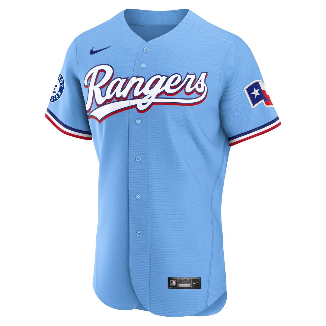 Texas Rangers Light Blue Alternate Sponsor Patch Authentic Baseball Jersey | MLB Baseball Jersey