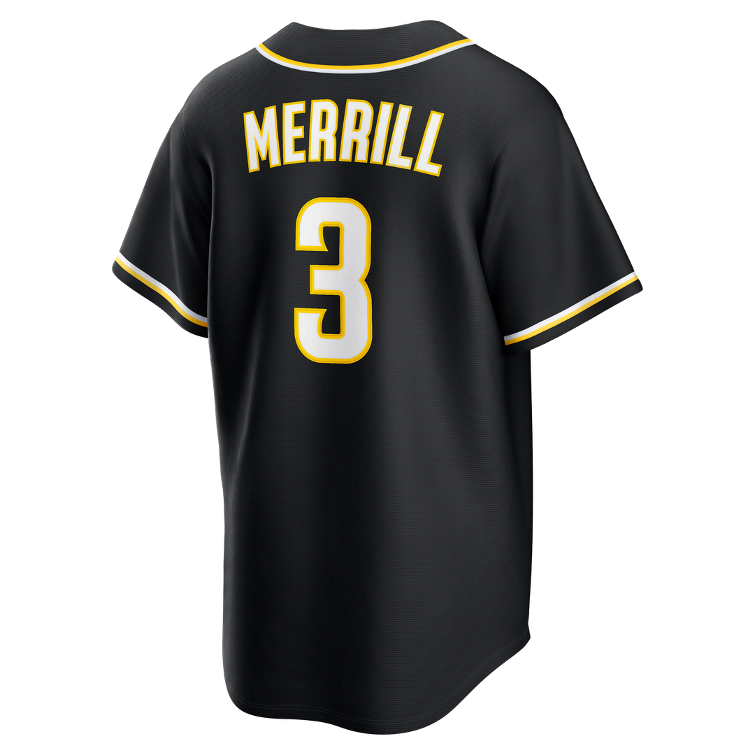 San Diego Padres Jackson Merrill Fashion Replica Black Out Baseball Jersey | MLB Baseball Jersey