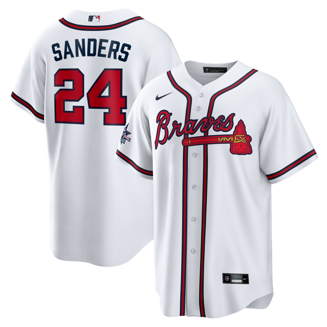 Atlanta Braves Deion Sanders White Home Retired Player Replica Baseball Jersey