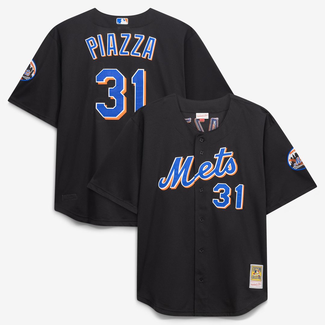 New York Mets Mike Piazza Black Big & Tall Cooperstown Mesh Batting Practice Baseball Jersey
