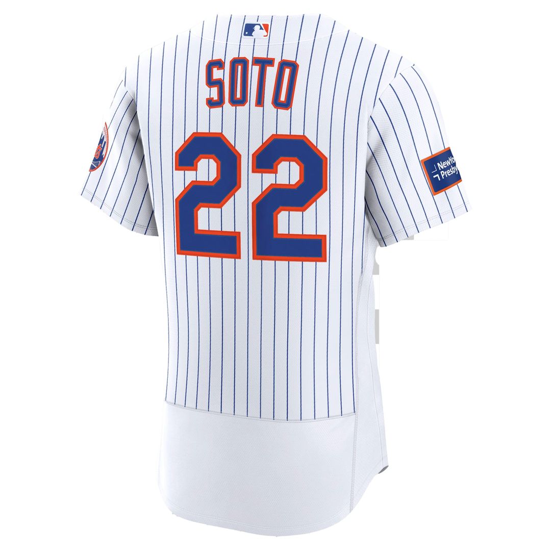 New York Mets Juan Soto White Home Authentic Sponsor Patch Baseball Jersey | MLB Baseball Jersey
